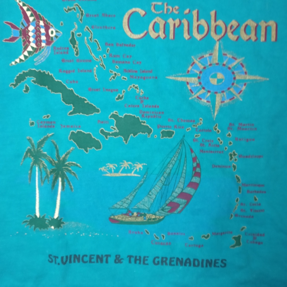 Vintage 90s The Caribbean Islands Graphic T Shirt Adult Size Medium Vacation